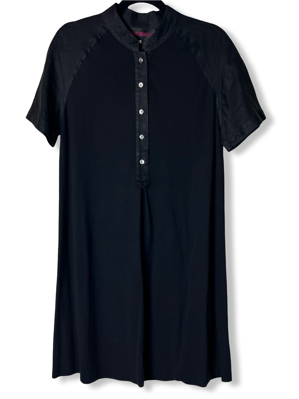 Tom and Linda Platt Womens Dress Black Linen Jersey Raglan Vtg Sz S